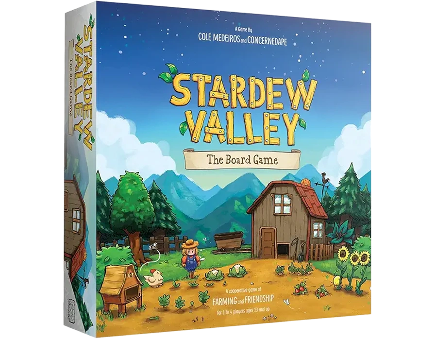 Cooperative board game with a farm theme and a rural setting, focused on teamwork, tasks, and resource development.